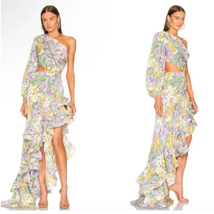 Nwot $850 Bronx And Banco Floral One-Shoulder Dress In Lavender/ Purple Size S
